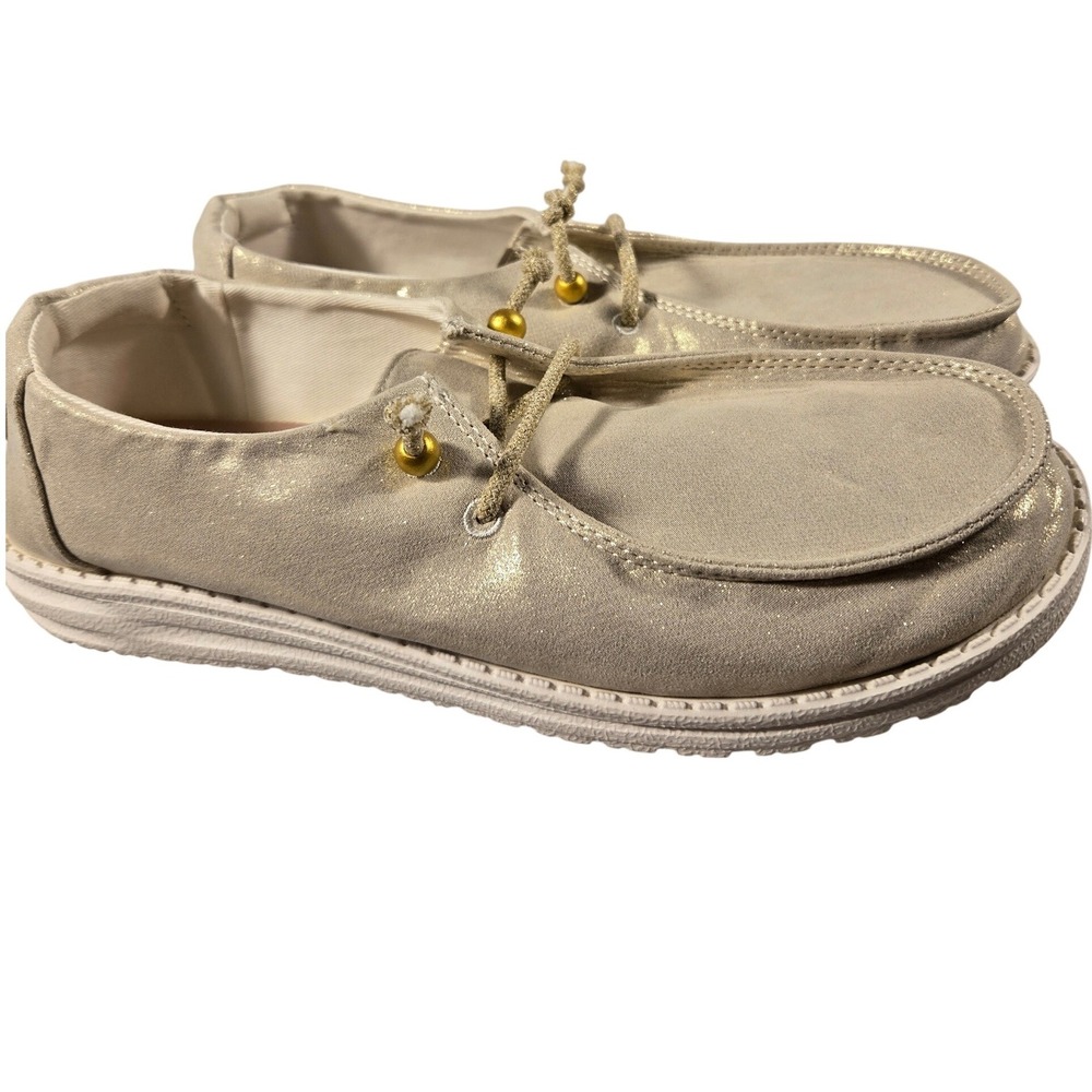 Hey Dude Wendy Metallic Shine Gold Slip On Loafers Womens 9 40903-710